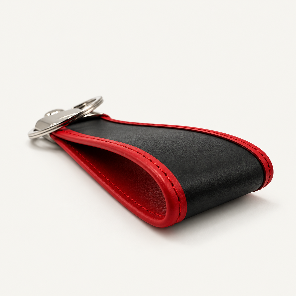 Premium Black & Red Leather Keychain – Classic Two-Tone Style Gallery